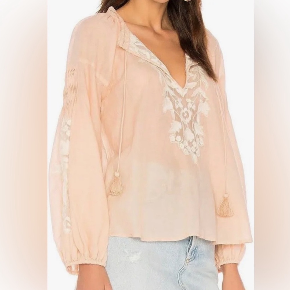 Free People Pale Peach Embroidered Blouse